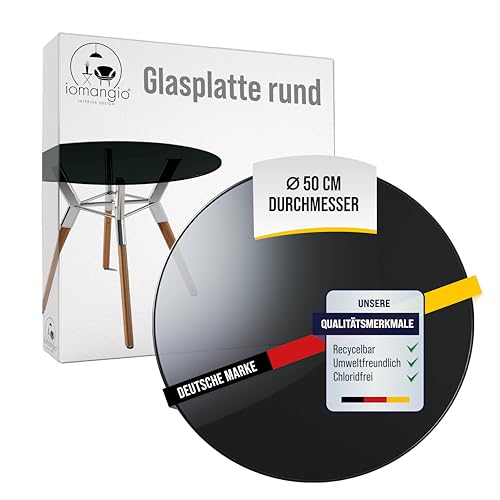iomangio® Glasplatte Rund Ø 50 cm | Schwarze Tischplatte aus gehärtetem ESG-Sicherheitsglas | 8 mm dick – Ideal für DIY-Projekte, Glastische und als Kamin Glasplatte