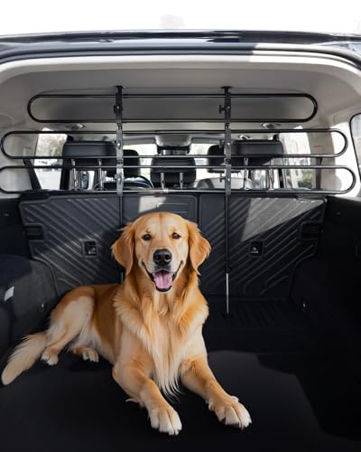 VEVOR Dog Car Barrier, Adjustable Universal-Fit Vehicle Pet Barrier for Cars, Trucks and SUVs, Easy to Install Dog Car Gate - Strong Metal Tubing Gate Divider, Keeps Pets Off Passenger Seats, Black
