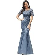 Ever-Pretty Robe De Soirée Sirène Longue Femme – Paillettes Tulle, Manches Courtes, Élégante & Scintillante EZ07707