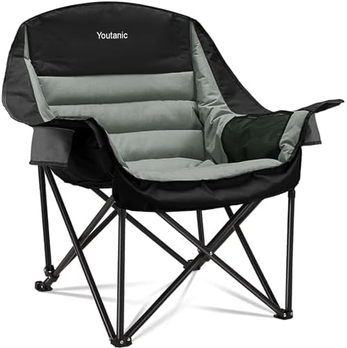 Youtanic Oversized Camping Chair, Portable Folding Camping Chairs with Side Pocket, Cup Holder and Carry Bag, Heavy Duty Outdoor Camping Chairs for Adults, Fishing, Sports, Trip, up to 400lbs, Style 4