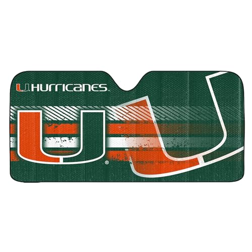 Fanmats 60014 NCAA Miami Hurricanes Windshield Sun Auto Shade, Sun Shield Sun Visor | Accordion tri-fold for Storage | 59" x 29.5", Colorful Team Design