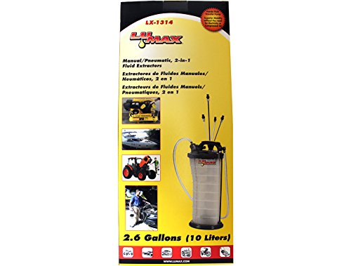 Lumax Lx-1314 Gold/Silver Manual/Pneumatic 2-In-1 Fluid Extractor (2.6G 10L Capacity). Suitable For Brake Fluid, Engine Oil, Gear Oil, Transmission Fluid, Water, Etc. #TOP1