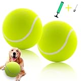 Banfeng Giant 9.5" Dog Tennis Ball, 2 Pack Oversize Interactive Puzzle Toy with 1*Ball Pump + 1*Needle for Small, Medium, Large Dogs (2 Pack Yellow with Pump)