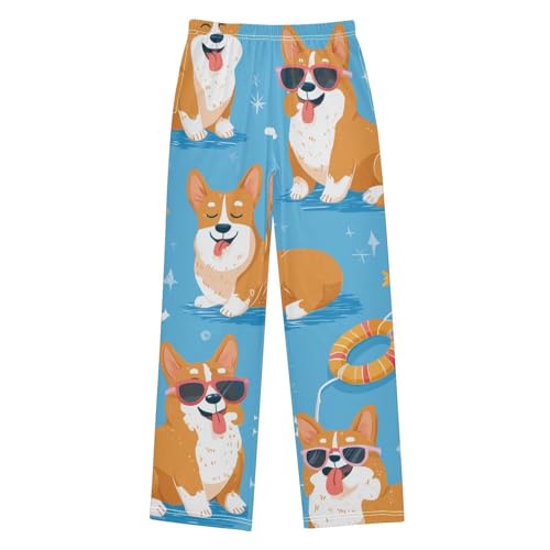 Corgi Dog and Clouds Boys Long Pants Soft Trousers Elastic Waist Kids Lounge Bottoms with Pockets S-XL