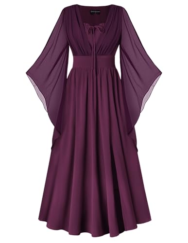 Scarlet Darkness Fairy Dress Woman Renaissance Dress Women Pirate Peasant Flowy Long Maxi Dresses Dark Purple L