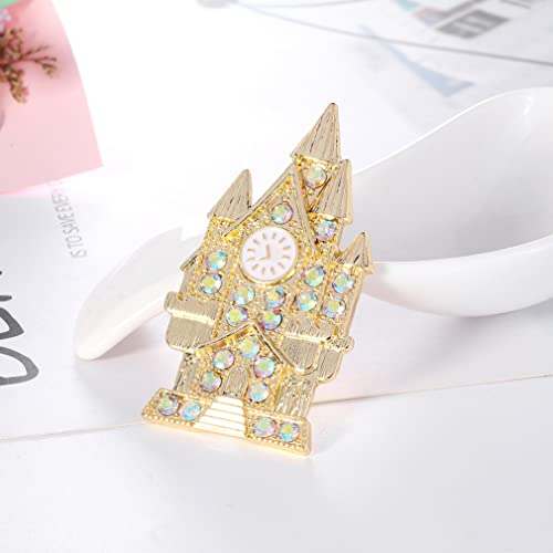 YAZILIND Vintage Castle Shape Brooch Pins Alloy Rhinestone Personality Corsage2