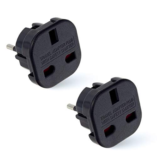 MOBIBAY 2 Pack EU Travel Adapter, UK to European Plug Adapter, Europe Converter Type C, E, F for Spain, France, Italy, Portugal, Germany, Netherlands, Greece, Poland, Turkey and More (Black)