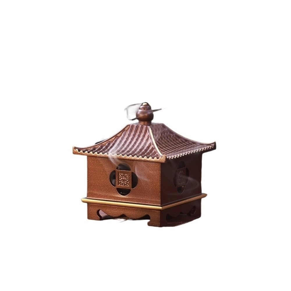 Creative Square Copper Incense Burner For Stick Or Coil, Sage Cones And Frankincense Decor(Red)
