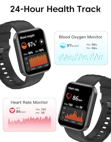 Smart Watches for Women Men with Bluetooth Phone Call Compatible with iPhone/Android Phones, 1.85" Fitness Tracker Heart Rate Monitor Sleep Tracker Pedometer 100+ Sports Tracker Watch Waterproof Black — view 3