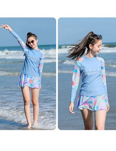 Image of Girls Short Sleeve Rash Guard Sets Swimsuits Two-Piece Beach Swimwear Quick Dry Bathing Suits UPF 50+ 8-16 Years