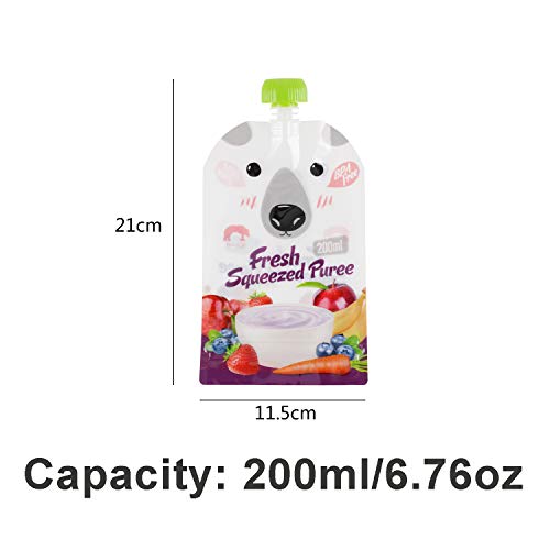 8 Pack Baby Food Pouches, Messar 200Ml Large Reusable Weaning And Feeding Fill Pouch Bags Animal Pattern Double Zipper Squeeze Pouches Freezer Storage For Babies, Toddlers And Kids #TOP1