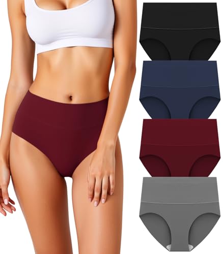 Image of HOHOCHIN Women's Seamless Underwear High Waisted Tummy Control No Show Panties Full Coverage Stretch Briefs 4 Pack