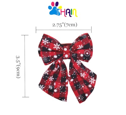 THAIN Coleiras de Natal para gatos com laço elegante, xadrez, coleira de gatinho de Natal com sino,