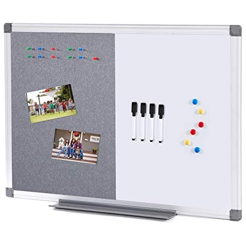 MAKELLO Bulletin Notice Boards Combination Felt & Magnetic Board, Aluminum Frame, 90X60CM Cover