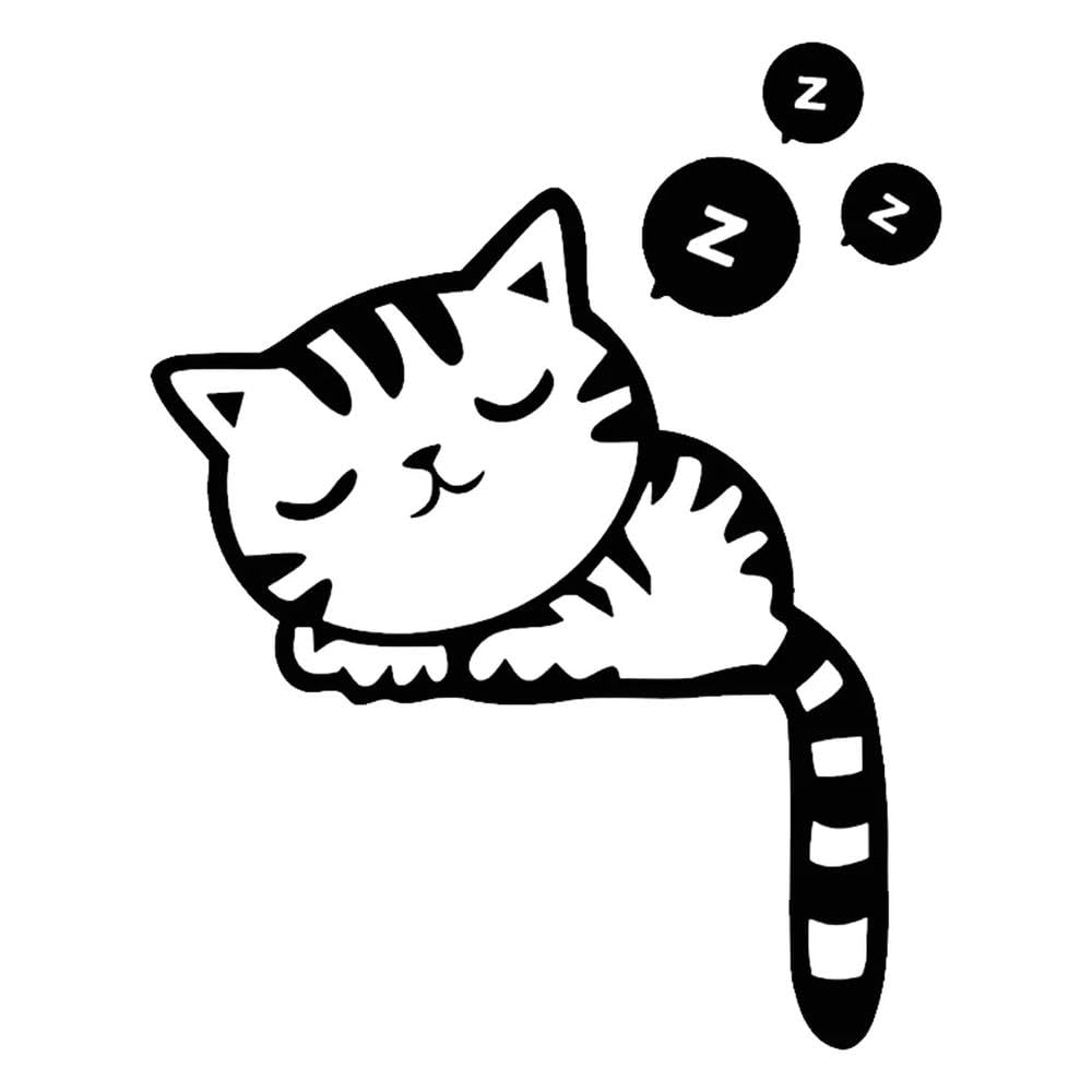 Sleeping Cat Sticker Reflective Laser Waterproof Vinyl Decal for Auto Decoration(Black)
