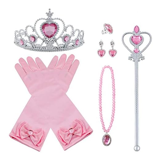 Vicloon 9Pcs Princesa Vestir Accesorios Regalo Conjunto de Belleza Corona Sceptre Collar Guantes para Niña