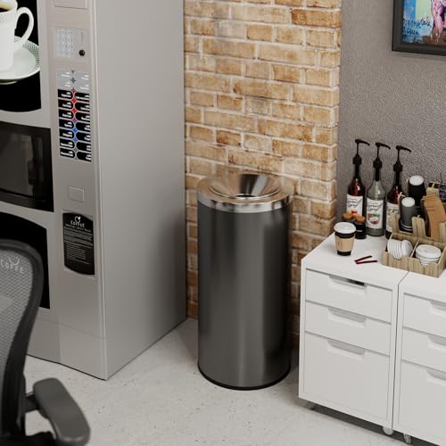 Caneca de basura negra decorativa de acero redonda 15 gal miniatura 5