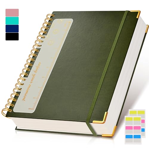 Spiral Notebook Journal 8.5” x 11”, 300 Pages Hardcover Leather Lined Journals for Women Men, A4 Large College Ruled Notebooks with 100 GSM Thick Paper, Spiral Journal for Writing Work, Olive Green