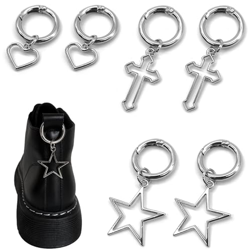 Niuhong 6pcs Pendentifs Chaussures Bijoux Bottes Boucle Chaussure Décoration Chaussures Punk Spring Ring Coeurs Croix Étoilée Avec Boucles Joint Torique...