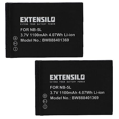 EXTENSILO 2x Replacement Battery compatible with Canon Digital Ixus 900 TI, 960 is, 90is, 970 is, 980 is Camera DSLR (1100mAh, 3.7 V, Li-ion)