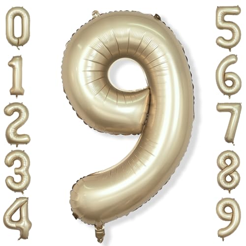 Image of Light Gold Purple Number 9 Balloon, 40 Inch Metallic Gold Foil Number Balloons Set 0-9 for Boys Men, Globos de Numero 9 Helium Balloon for 9th Age Girls Birthday Anniversary Party Decorations Supplies