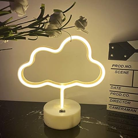 ENUOLI Warm White Neon Light Cloud Neon Signs Cloud Neon Lights with Base Table Lamps for Beside USB or Battery LED Signs for Children Bedroom Neon Light Signs Decor for Christmas Bar Wedding Party Cover
