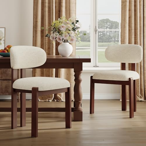 MALOL Esszimmerstühle 2er Set, Moderne Polsterstühle mit Holzbeinen in Dunkelbraun, Stoff-Essstühle mit Stabiler Rückenlehne, Beige Geeignet für Esszimmer, Küche und Gastronomie