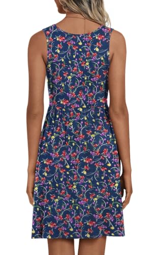 Image of CATHY 2026 Womens Dress Sexy Sleeveless Summer Dresses V Neck Casual Wrap Sundress with Pockets Navy Flowers Large