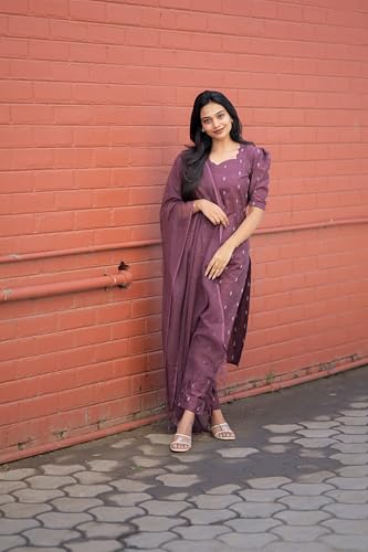 Image of GoSriKi Kurta Set for Women Viscose Printed | Kurti Set for Woman | Kurta Pant Dupatta 3 Piece Outfit | Sweetheart Neck Elbow Sleeve Regular Fit Ethnic Dress Stylish Womens Clothing