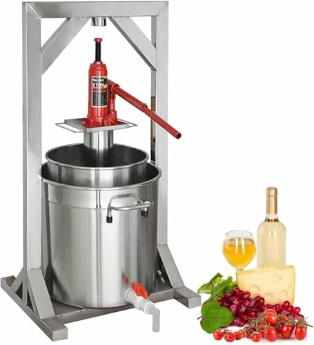 Pressoir à vin de fruits, presse à broche en acier inoxydable avec vérin hydraulique, fournitures et équipements de vinification de raisin de presse, pour l'extérieur, la cuisine et la maison ~/ ( 36L