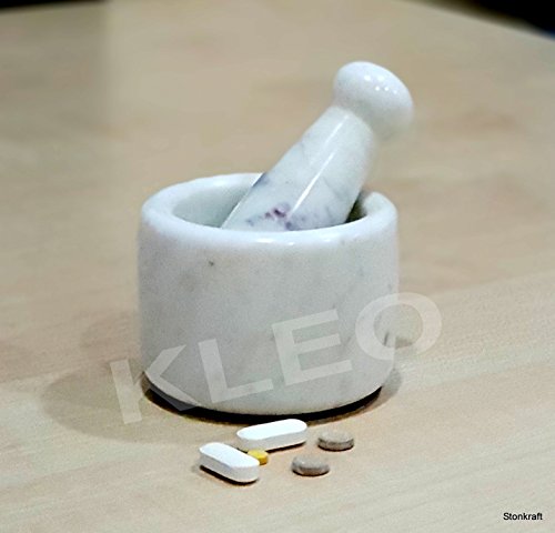 Image of KLEO 2.75 inch Diameter White Marble Stone Mortar and Pestle Set Spice, Medicine Pills Grinder Masher - SMALL SIZE