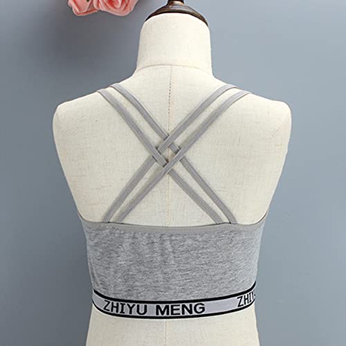 Girls' Training Sports Bra, Crisscross Back Padded Strappy Bra with Removable Cups Cotton Seamless Bralette 4-Pack, Pattern 23
