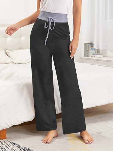 Image of iChunhua Women's Comfy Stretch Floral Print Drawstring Palazzo Wide Leg Lounge Pant