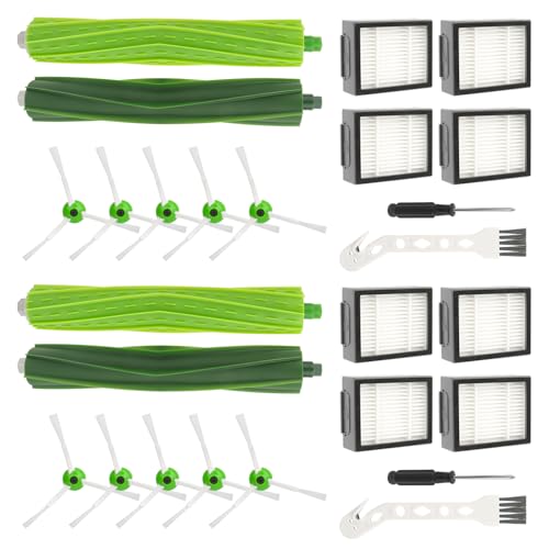 Kit de Recambios para Compatible con iRobot Roomba，2 par de Cepillos de Goma,8 Filtro, 10 cepillos laterale，Series i7 i7+ i3 i3+ i4 i4+ i6 i6+ i8 i8+ j7 j7+/Plus E5 E6 E7 Accesorios Filtro