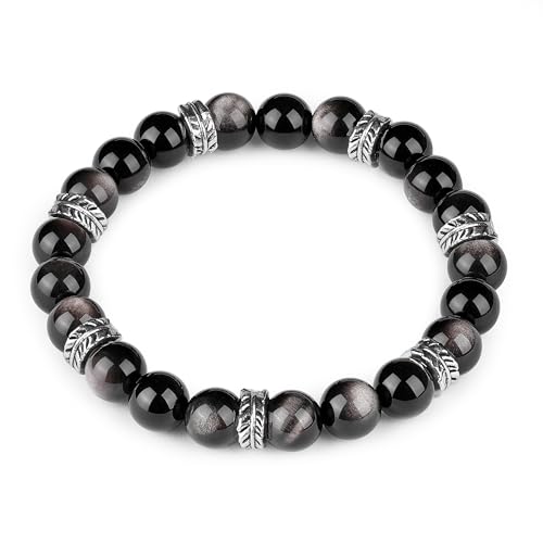 King Will Men's Natural Healing Stone Bead Bracelet, 10mm-12mm Genuine Crystal Gemstone Stretch Bracelet for Stress Relief & Protection, Adjustable Men's Jewelry Gift