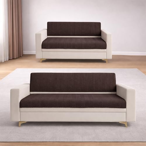 Image of Homerz Premium Velvet Sofa Cover Panel | Soft & Velvety Fabric | Rich Vibrant Colours | Sofa Protector for Living Room (Brown, 5 (3+2) Seater, Seat Cover with Backrest)