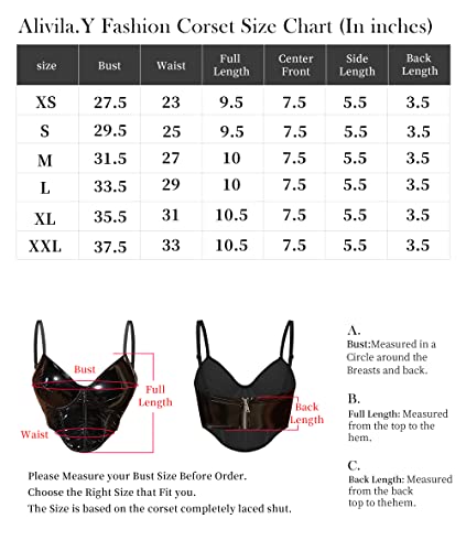 Alivila.y Fashion Womens Open Back Boned Pvc Bustier Zip Back Corset Bodyshaper Crop Top 22027-Black-M #TOP6