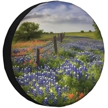 Texas Bluebonnets Scenery Print Spare Tire Cover Waterproof Dust-Proof Wheel Protectors Universal Weatherproof Camper Tire Covers for Travel Trailer Rv SUV Truck 15 inch, Black