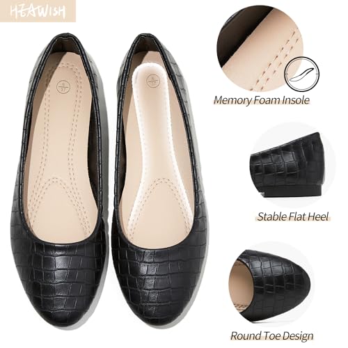 HEAWISH Womens Leather Dress Shoes Crocodile Print Ballet Flats, Black, 8 by HEAWISH - Used condition - Image 4