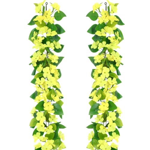 BLEUM CADE 2Pcs Fake Pothos Vines Ivy Garland with Faux Yellow Flowers