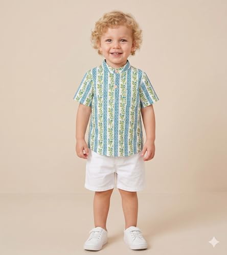 Image of A.T.U.N. (ALL THINGS UBER NICE) Boys 100% Cotton Printed Shirt | Half Sleeve Smart Casual Shirt for Kids | Soft Breathable Button Placket Top for Boys