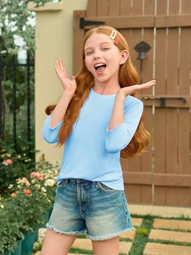 Image of Haloumoning Girls Casual 3 /4 Sleeve T Shirts Kids Crewneck Tops Fashion Tees 5-14 Years