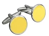 Manschettenknöpfe rund gelb - Fassung silberfarben glänzend
