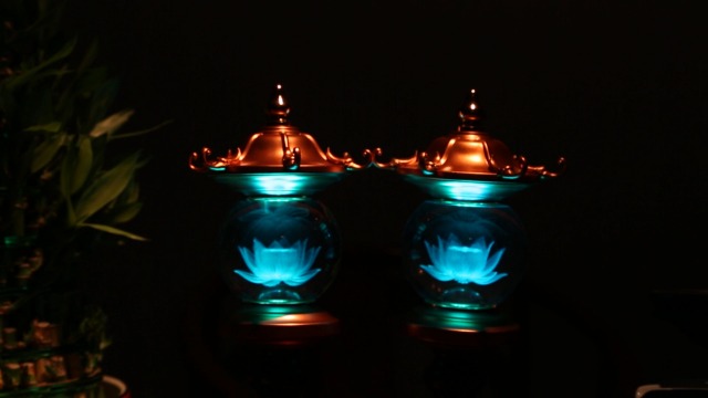 Image of Lotus Lamp Lights 7 Color LED Buddhist Meditation Supplies (11in) | Soft Lighting;Alloy Glass;Multi-scene Decor;Fine Craft;Auspicious Symbol