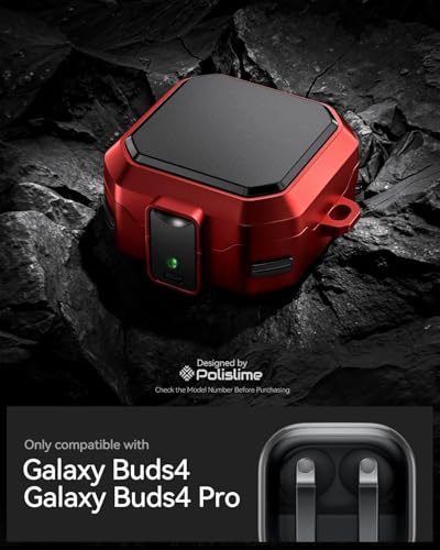 Image of Meyaar Safety Lock Case for Samsung Galaxy Buds 4 Pro /for Galaxy Buds 4 Case (2026) [Compatible with MagSafe] with Cleaning Kit & Keychain, (Red)