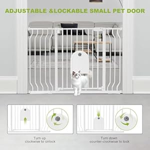 Baby Gates with Cat Door - Auto Close 29.5"-48.4" Safety Metal Dog Pet Gate for Doorway, Stairs, House, Walk Through Child Gate with Pet Door, includes 4 Wall Cups and 2 Extension Pieces Baby Gates with Cat Door Auto Close 295 484 Safety Metal Dog Pet Gate for Doorway Stairs House Walk Through Child Gate with Pet Door includes 4 Wall Cups and 2 Extension Pieces