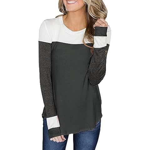 Tobrief Long Sleeve Sweatshirts for Women Color Block Loose Tops XL Dark Grey Cover
