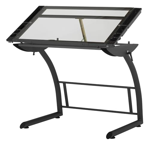 sd studio designs triflex drawing table sit to stand up adjustable office home computer desk 352534 w x 23534 d charcoal blackclear glass