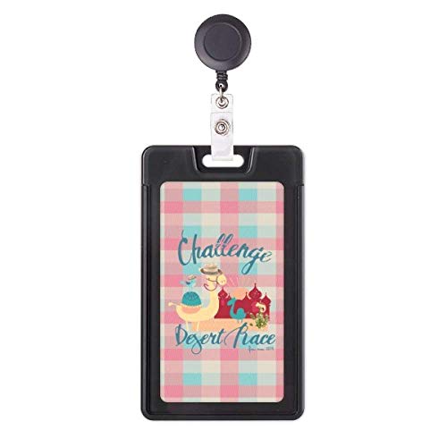 Porte-badge rétractable carré rouge et bleu avec motif oiseau camel