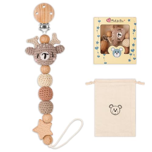 Image of LSTRAGY Pacifier Clip, Cute Animal Pacifier Holder Clip for Boys and Girls, Most Pacifiers, Baby Teethers, Baby Shower and Baby Essentials(Elk)